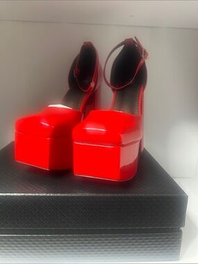 Women’s Red Patent Platform Ankle-Strap Heels